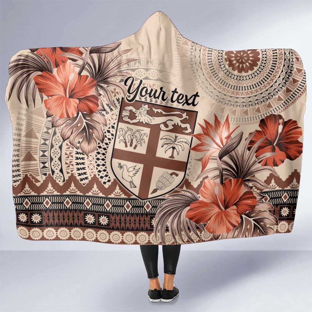 Vintage Bula Fiji Personalised Hooded Blanket Beige Hibiscus Tapa Pattern LT9 One Size Beige - Polynesian Pride