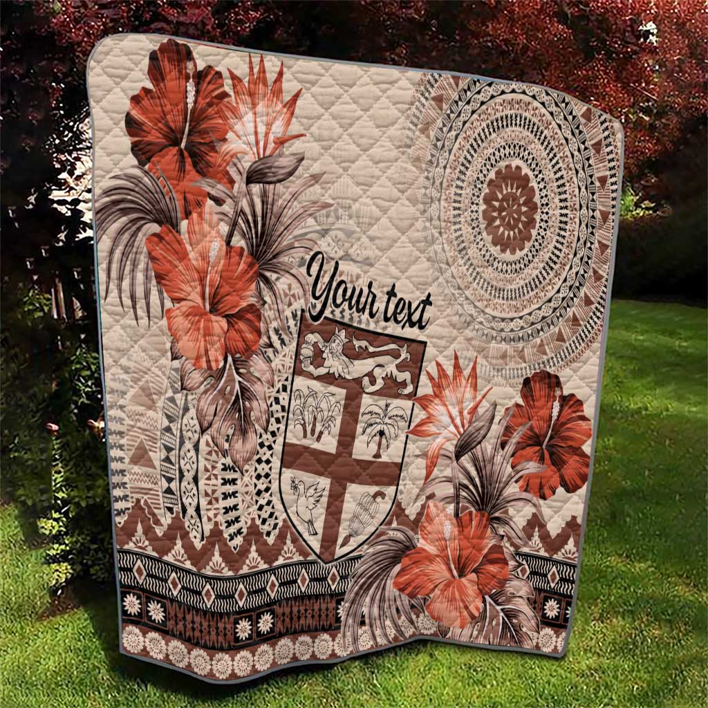 Vintage Bula Fiji Personalised Quilt Beige Hibiscus Tapa Pattern