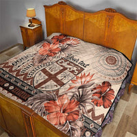 Vintage Bula Fiji Personalised Quilt Beige Hibiscus Tapa Pattern