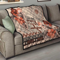 Vintage Bula Fiji Personalised Quilt Beige Hibiscus Tapa Pattern