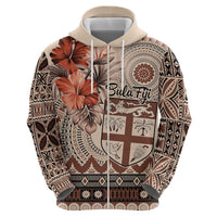 Vintage Bula Fiji Personalised Zip Hoodie Beige Hibiscus Tapa Pattern