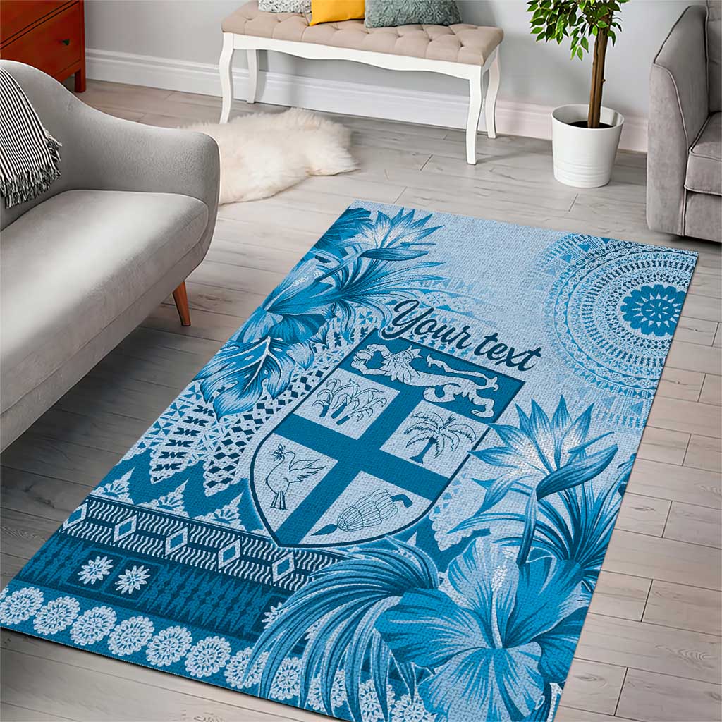 Vintage Bula Fiji Personalised Area Rug Blue Hibiscus Tapa Pattern LT9