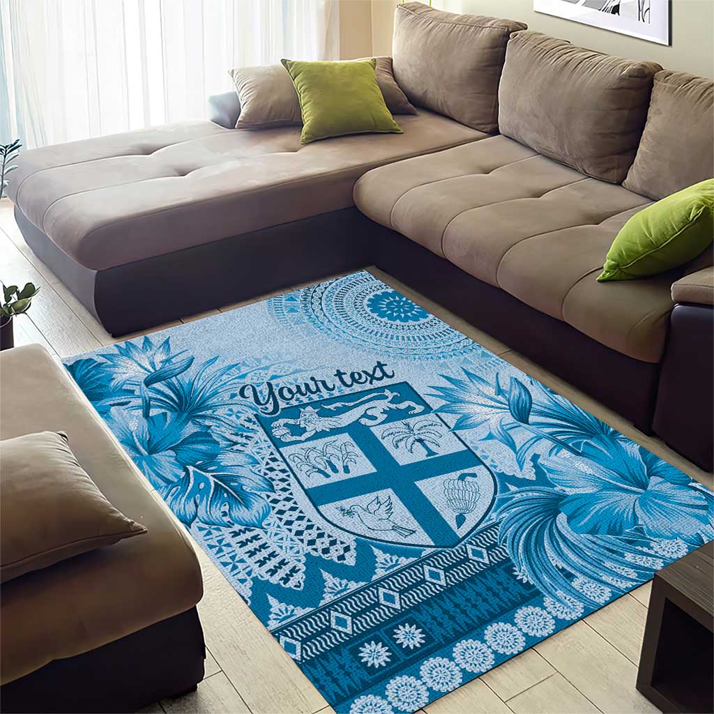 Vintage Bula Fiji Personalised Area Rug Blue Hibiscus Tapa Pattern LT9