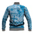 Vintage Bula Fiji Personalised Baseball Jacket Blue Hibiscus Tapa Pattern