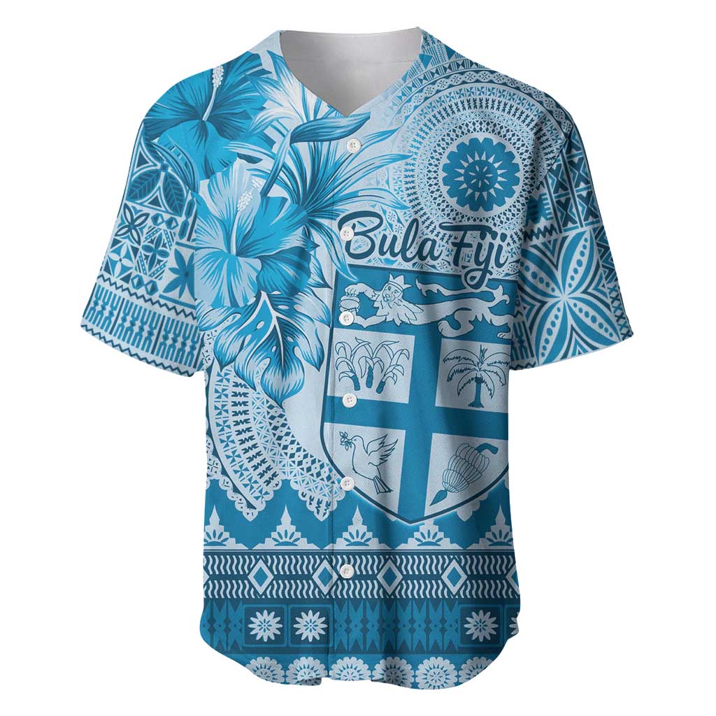Vintage Bula Fiji Personalised Baseball Jersey Blue Hibiscus Tapa Pattern LT9 Blue - Polynesian Pride