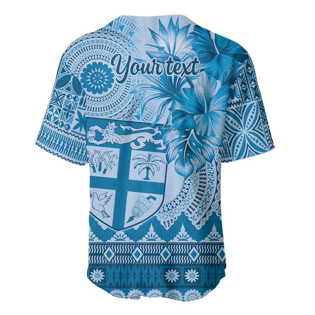 Vintage Bula Fiji Personalised Baseball Jersey Blue Hibiscus Tapa Pattern LT9 - Polynesian Pride