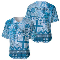 Vintage Bula Fiji Personalised Baseball Jersey Blue Hibiscus Tapa Pattern LT9 - Polynesian Pride