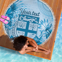 Vintage Bula Fiji Personalised Beach Blanket Blue Hibiscus Tapa Pattern LT9