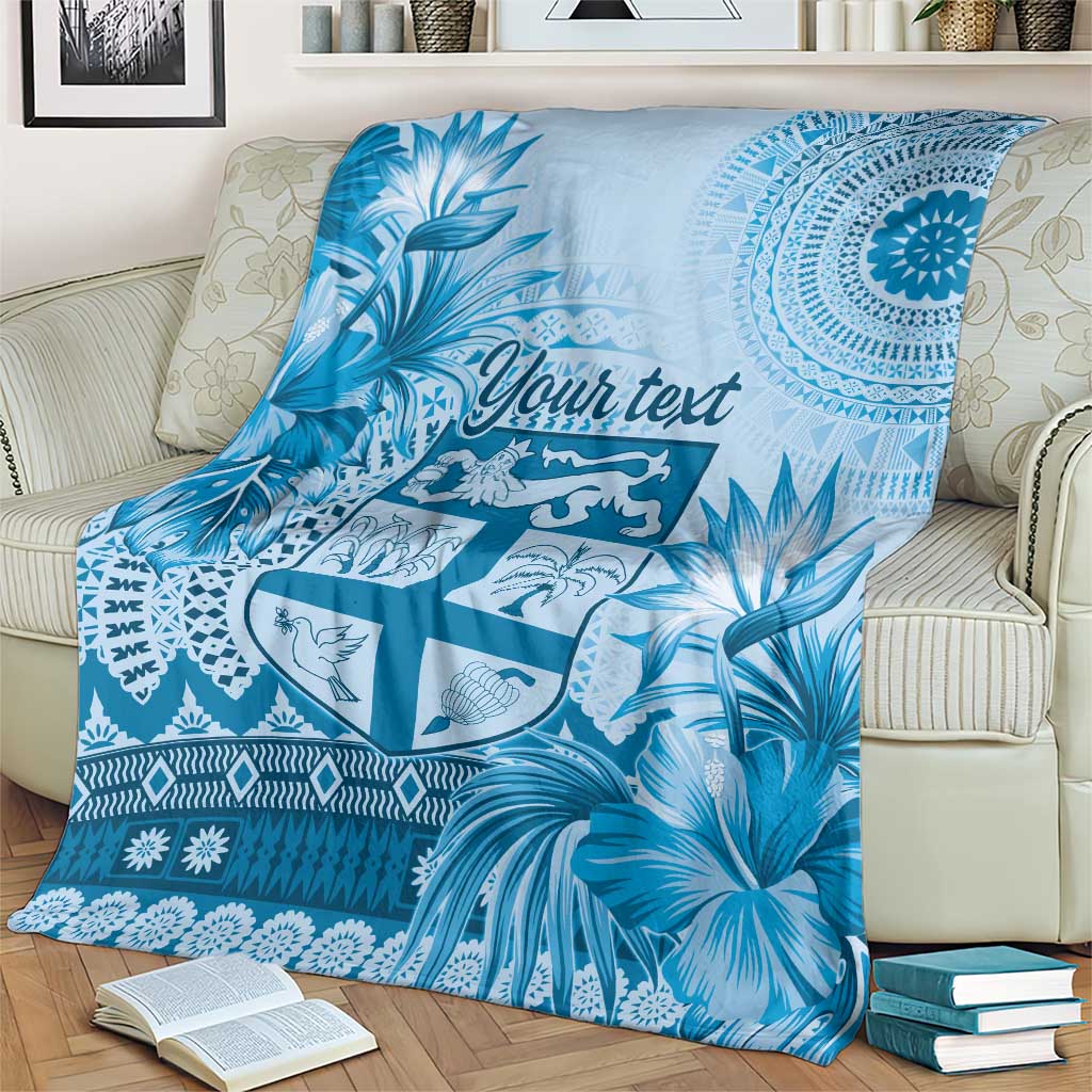 Vintage Bula Fiji Personalised Blanket Blue Hibiscus Tapa Pattern LT9