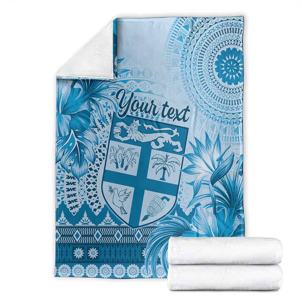 Vintage Bula Fiji Personalised Blanket Blue Hibiscus Tapa Pattern LT9