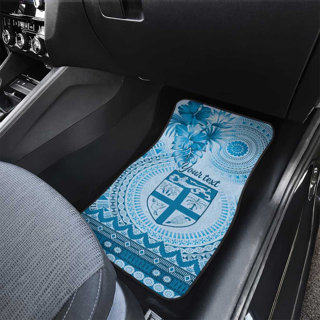Vintage Bula Fiji Personalised Car Mats Blue Hibiscus Tapa Pattern LT9