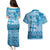 Vintage Bula Fiji Personalised Couples Matching Puletasi and Hawaiian Shirt Blue Hibiscus Tapa Pattern