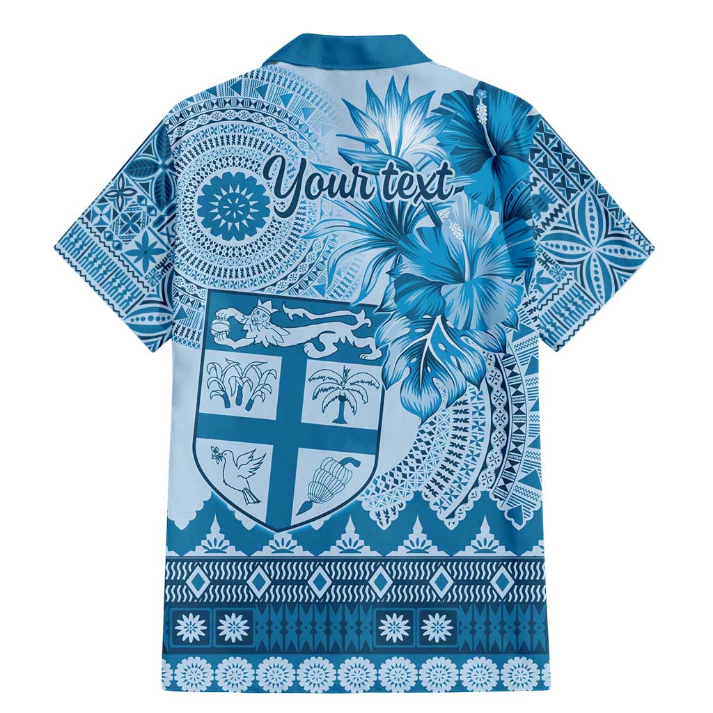 Vintage Bula Fiji Personalised Family Matching Mermaid Dress and Hawaiian Shirt Blue Hibiscus Tapa Pattern