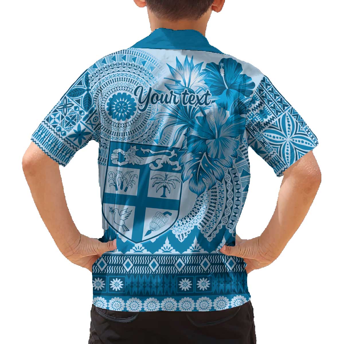 Vintage Bula Fiji Personalised Family Matching Puletasi and Hawaiian Shirt Blue Hibiscus Tapa Pattern