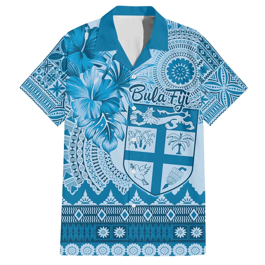 Vintage Bula Fiji Personalised Family Matching Summer Maxi Dress and Hawaiian Shirt Blue Hibiscus Tapa Pattern