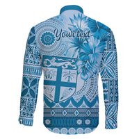 Vintage Bula Fiji Personalised Family Matching Summer Maxi Dress and Hawaiian Shirt Blue Hibiscus Tapa Pattern