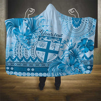 Vintage Bula Fiji Personalised Hooded Blanket Blue Hibiscus Tapa Pattern LT9