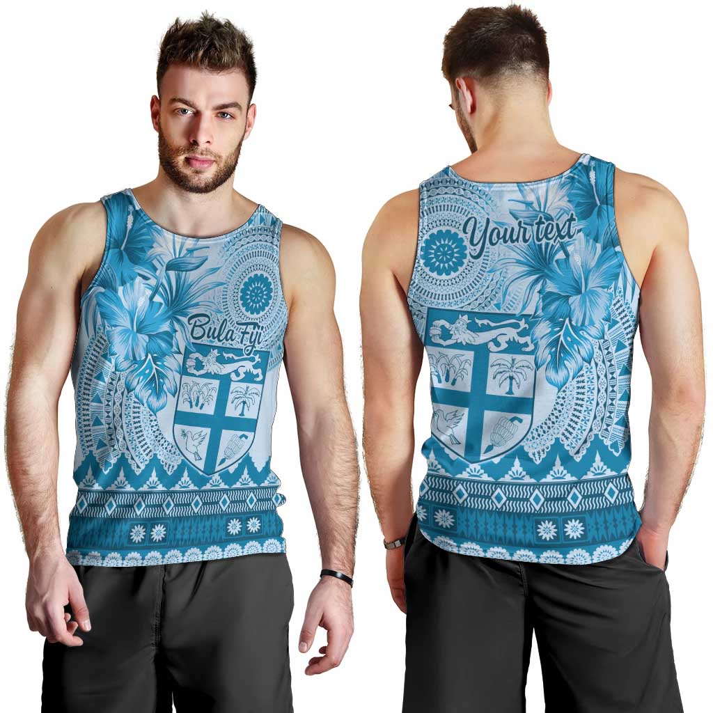 Vintage Bula Fiji Personalised Men Tank Top Blue Hibiscus Tapa Pattern LT9 - Polynesian Pride