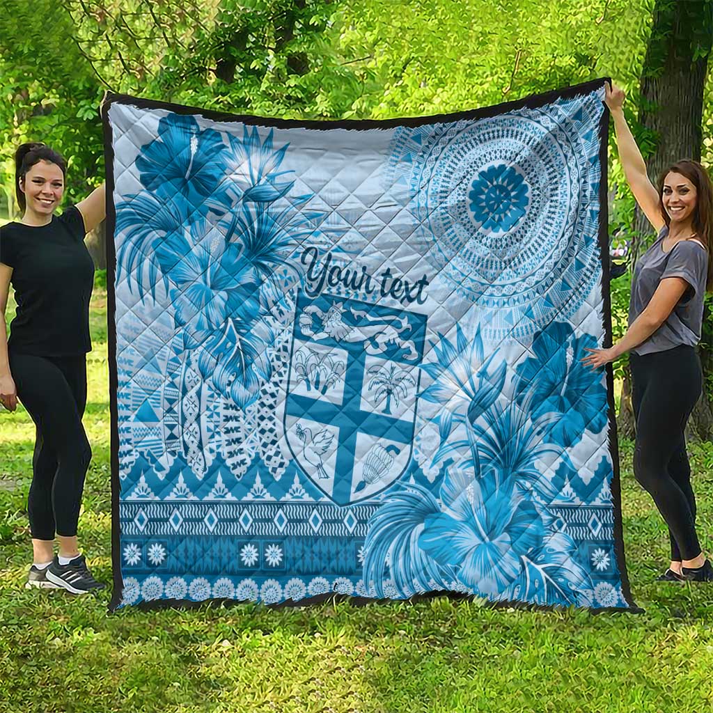 Vintage Bula Fiji Personalised Quilt Blue Hibiscus Tapa Pattern LT9