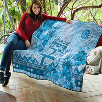 Vintage Bula Fiji Personalised Quilt Blue Hibiscus Tapa Pattern LT9