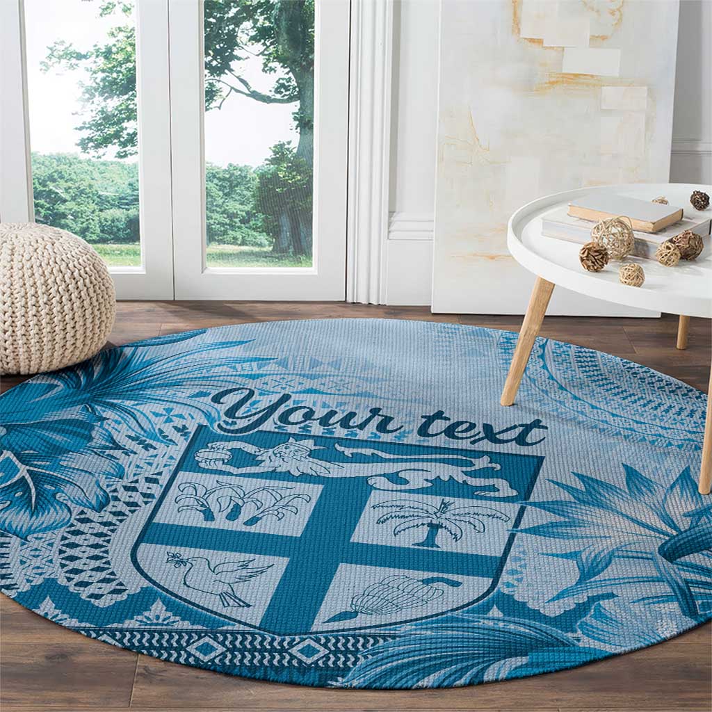 Vintage Bula Fiji Personalised Round Carpet Blue Hibiscus Tapa Pattern LT9