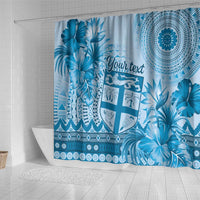 Vintage Bula Fiji Personalised Shower Curtain Blue Hibiscus Tapa Pattern LT9