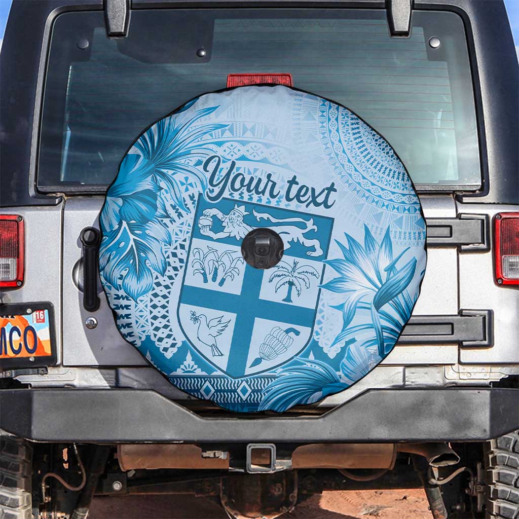 Vintage Bula Fiji Personalised Spare Tire Cover Blue Hibiscus Tapa Pattern LT9 Blue - Polynesian Pride