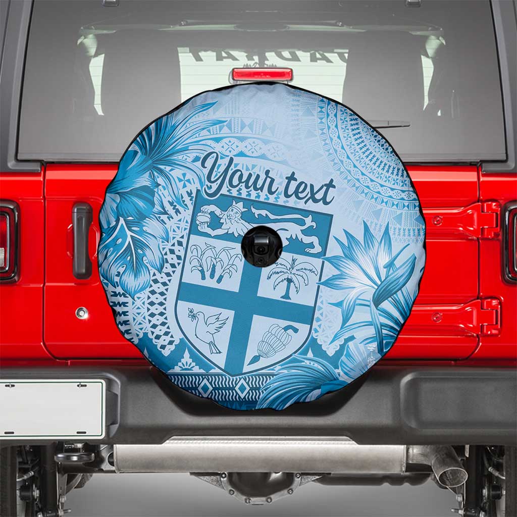 Vintage Bula Fiji Personalised Spare Tire Cover Blue Hibiscus Tapa Pattern LT9 - Polynesian Pride