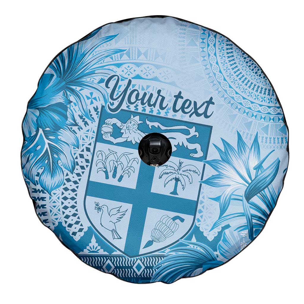 Vintage Bula Fiji Personalised Spare Tire Cover Blue Hibiscus Tapa Pattern LT9 - Polynesian Pride