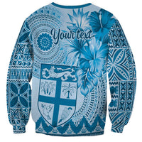 Vintage Bula Fiji Personalised Sweatshirt Blue Hibiscus Tapa Pattern