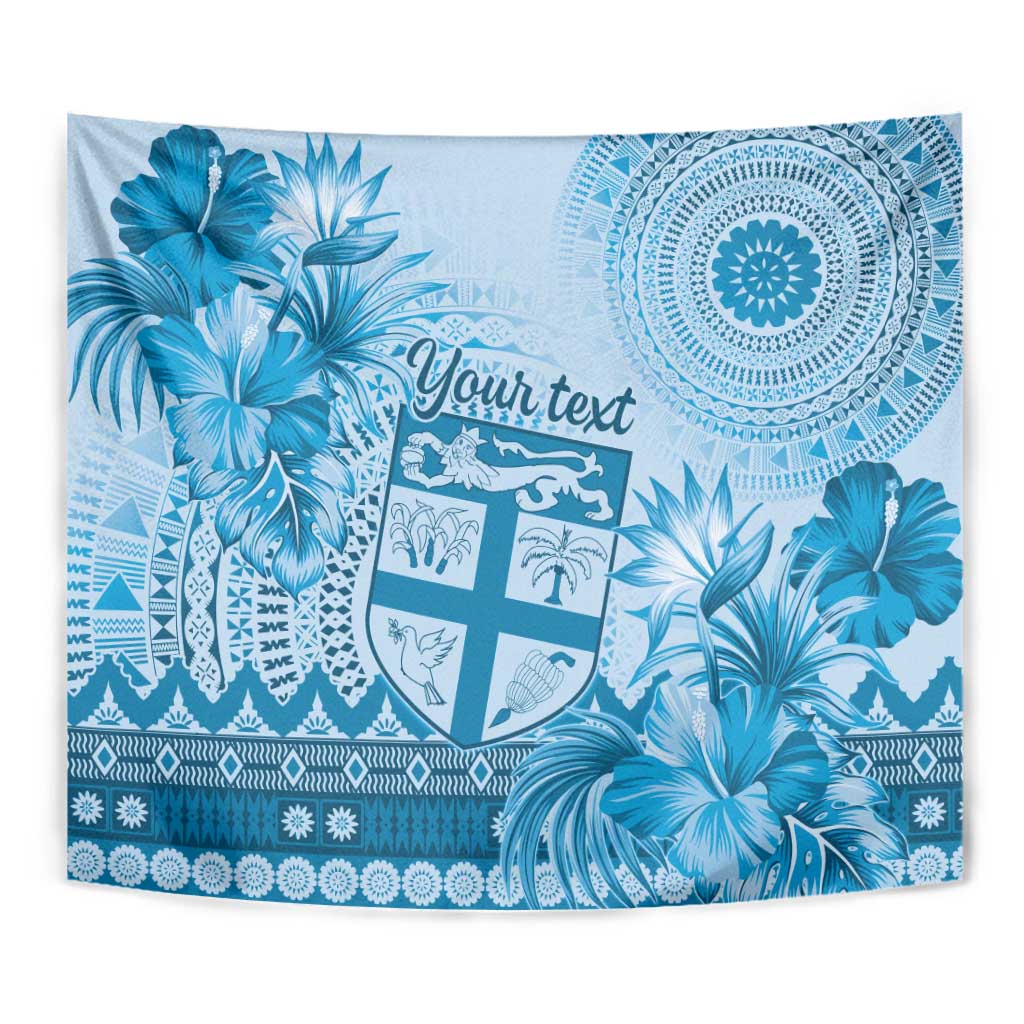 Vintage Bula Fiji Personalised Tapestry Blue Hibiscus Tapa Pattern LT9