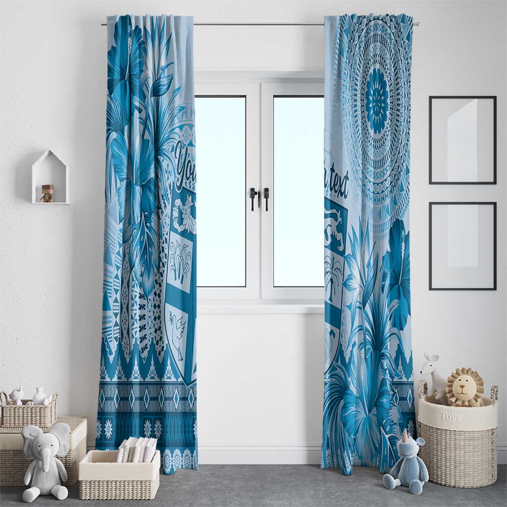 Vintage Bula Fiji Personalised Window Curtain Blue Hibiscus Tapa Pattern LT9