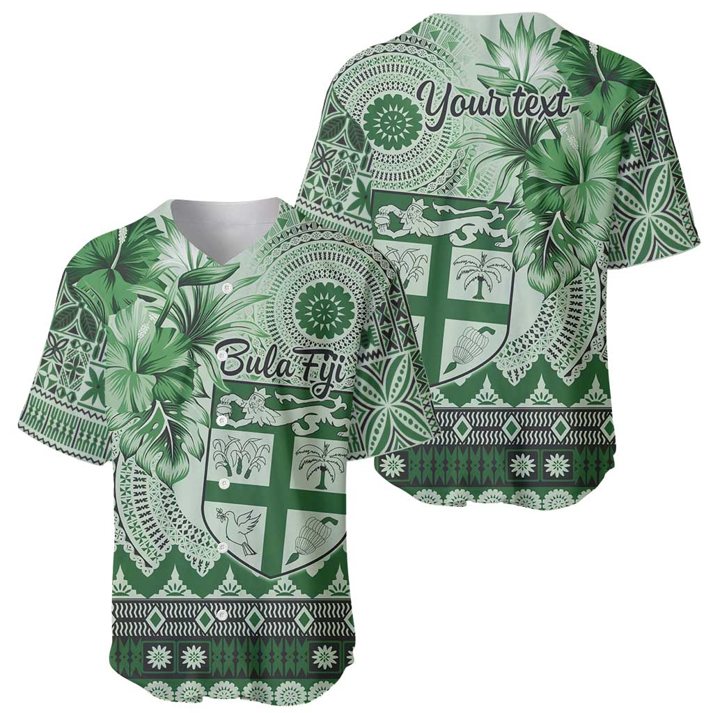 Vintage Bula Fiji Personalised Baseball Jersey Green Hibiscus Tapa Pattern LT9 - Polynesian Pride
