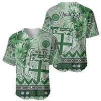 Vintage Bula Fiji Personalised Baseball Jersey Green Hibiscus Tapa Pattern LT9 - Polynesian Pride
