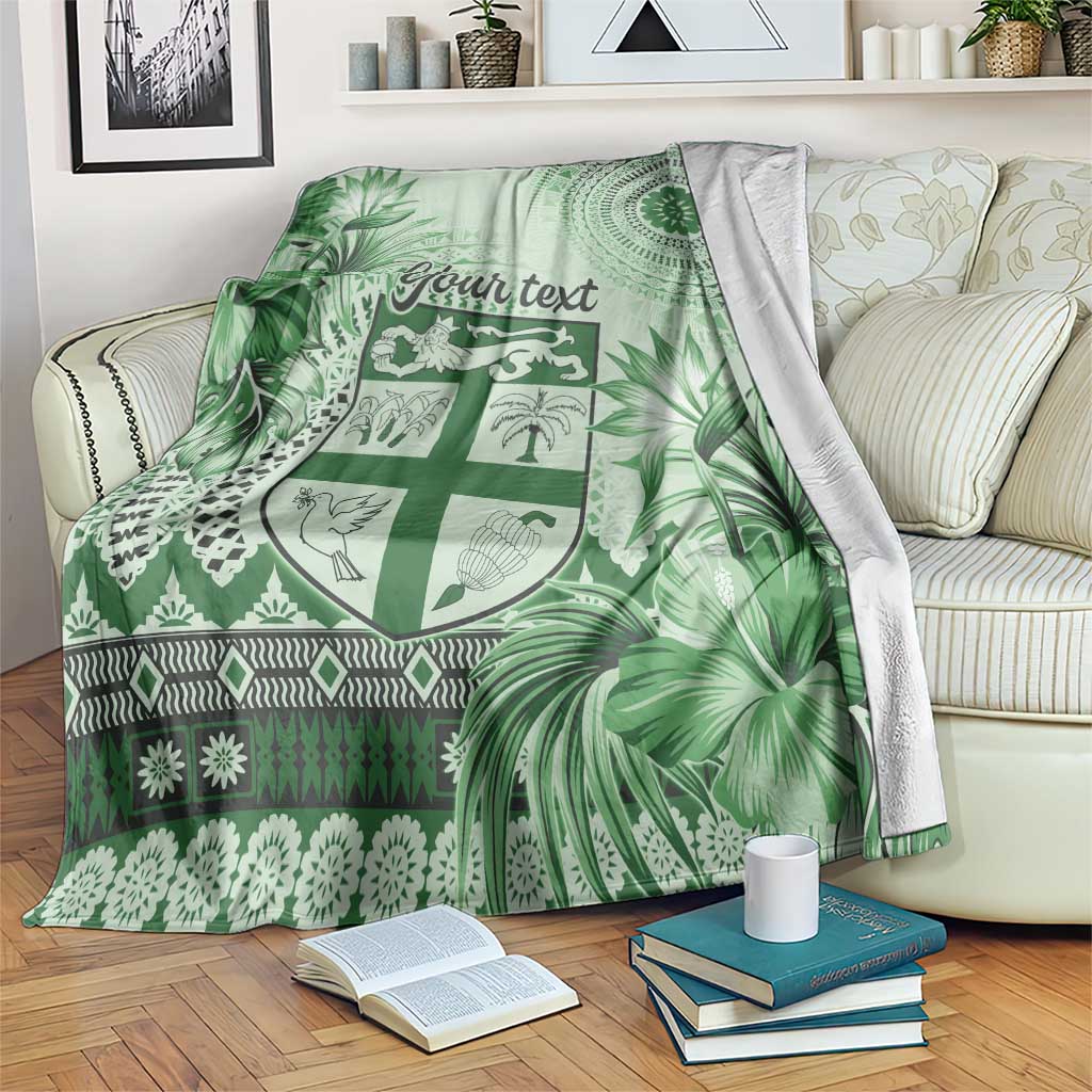 Vintage Bula Fiji Personalised Blanket Green Hibiscus Tapa Pattern LT9