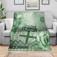 Vintage Bula Fiji Personalised Blanket Green Hibiscus Tapa Pattern LT9