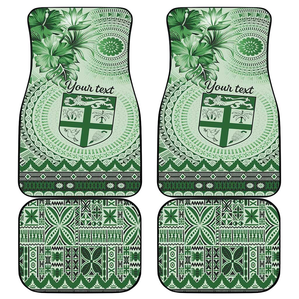 Vintage Bula Fiji Personalised Car Mats Green Hibiscus Tapa Pattern LT9