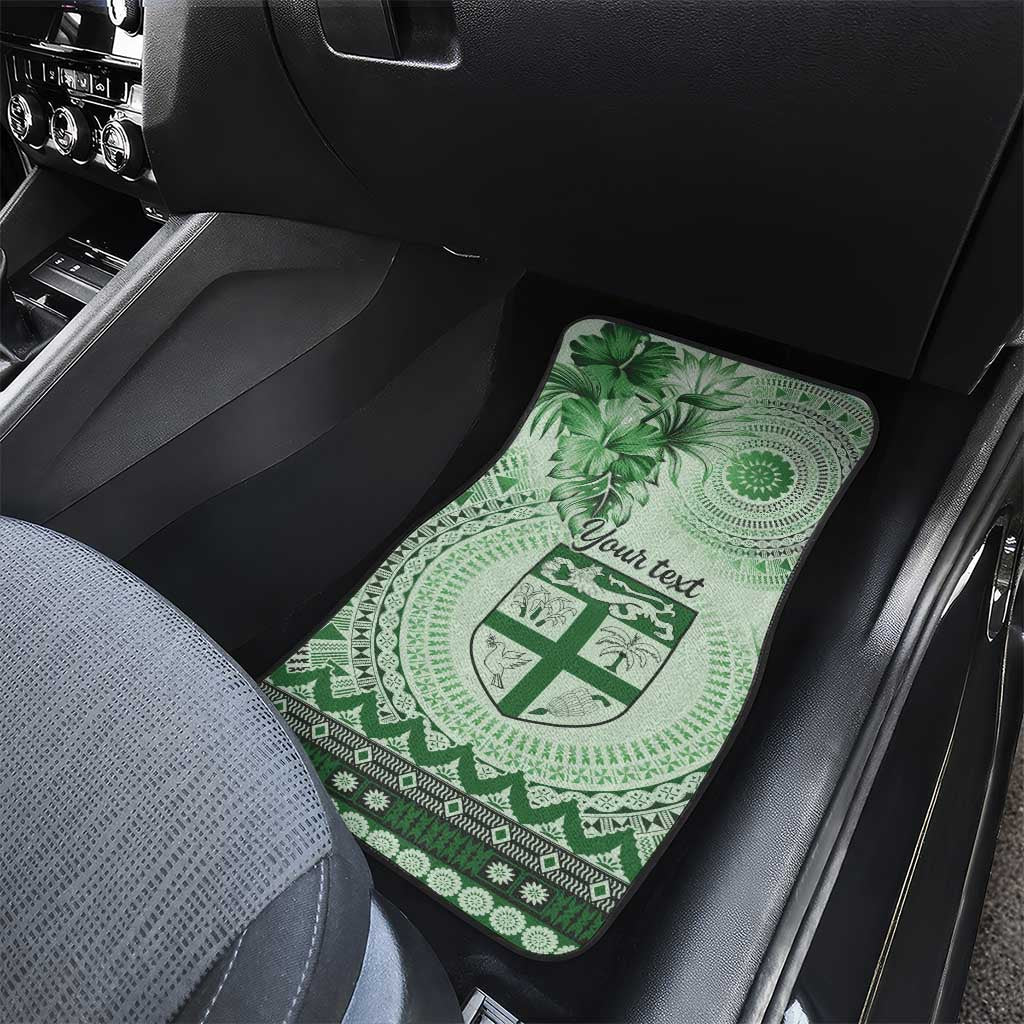 Vintage Bula Fiji Personalised Car Mats Green Hibiscus Tapa Pattern LT9