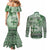Vintage Bula Fiji Personalised Couples Matching Mermaid Dress and Long Sleeve Button Shirt Green Hibiscus Tapa Pattern