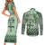 Vintage Bula Fiji Personalised Couples Matching Short Sleeve Bodycon Dress and Long Sleeve Button Shirt Green Hibiscus Tapa Pattern