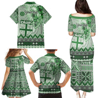 Vintage Bula Fiji Personalised Family Matching Puletasi and Hawaiian Shirt Green Hibiscus Tapa Pattern