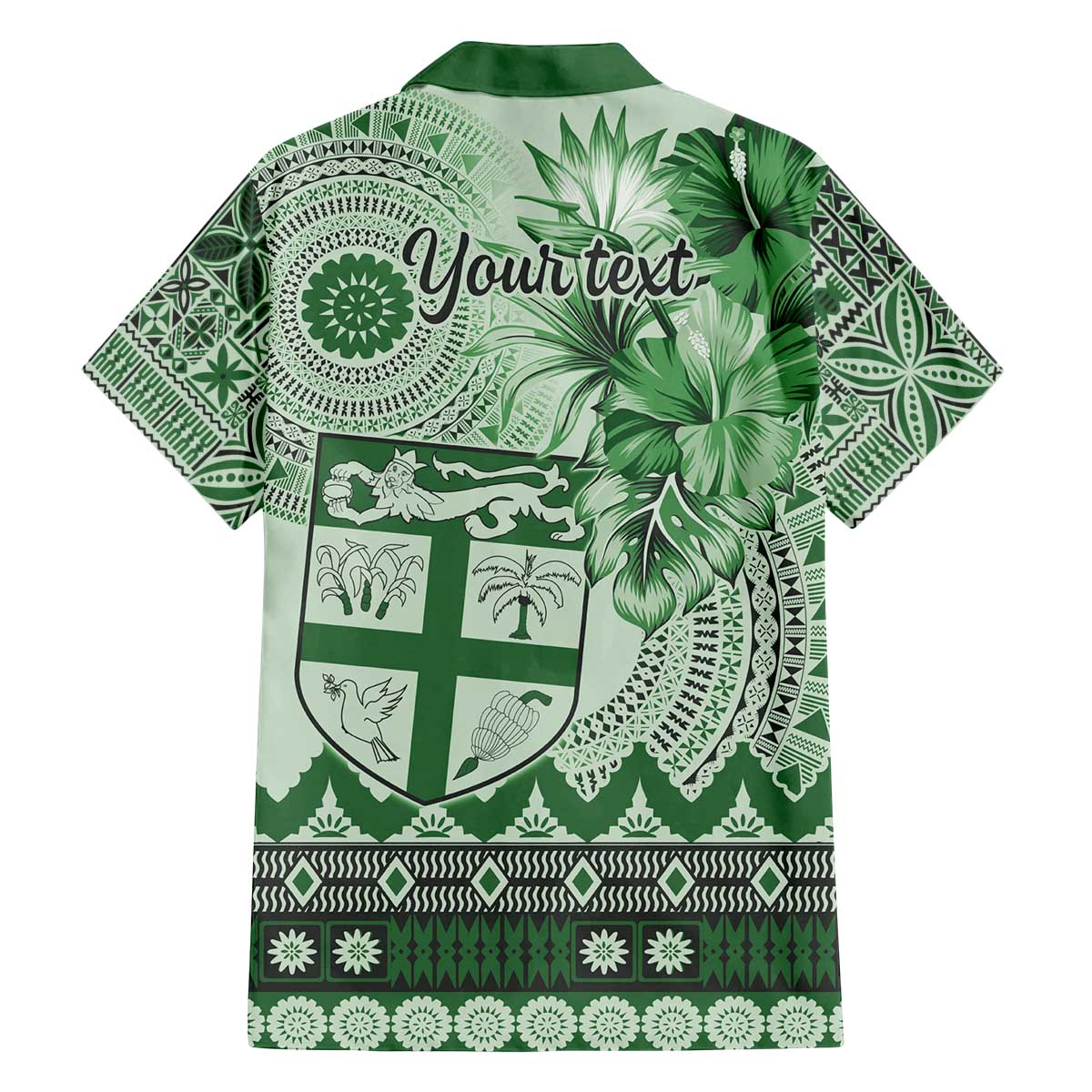 Vintage Bula Fiji Personalised Family Matching Puletasi and Hawaiian Shirt Green Hibiscus Tapa Pattern