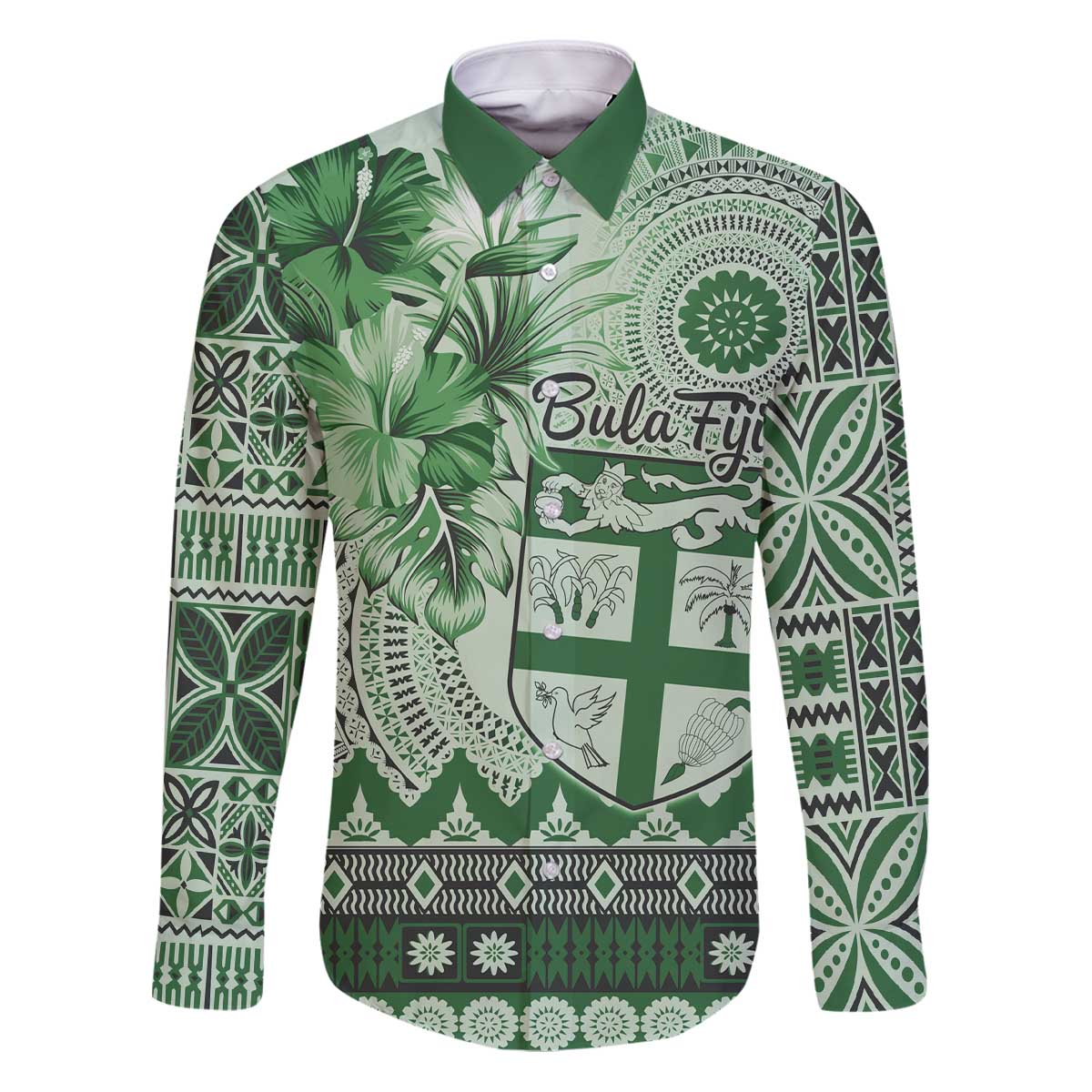 Vintage Bula Fiji Personalised Family Matching Puletasi and Hawaiian Shirt Green Hibiscus Tapa Pattern