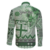 Vintage Bula Fiji Personalised Family Matching Tank Maxi Dress and Hawaiian Shirt Green Hibiscus Tapa Pattern