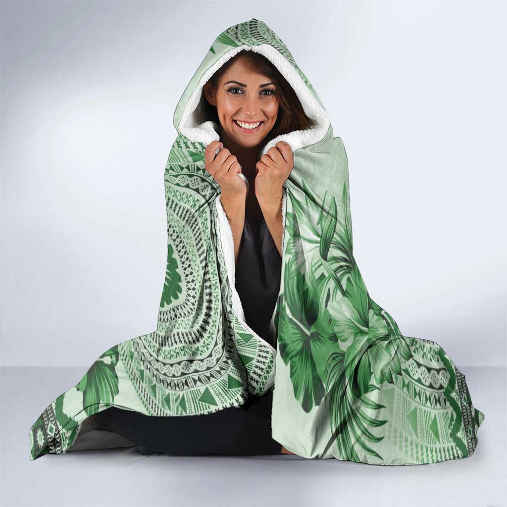 Vintage Bula Fiji Personalised Hooded Blanket Green Hibiscus Tapa Pattern LT9