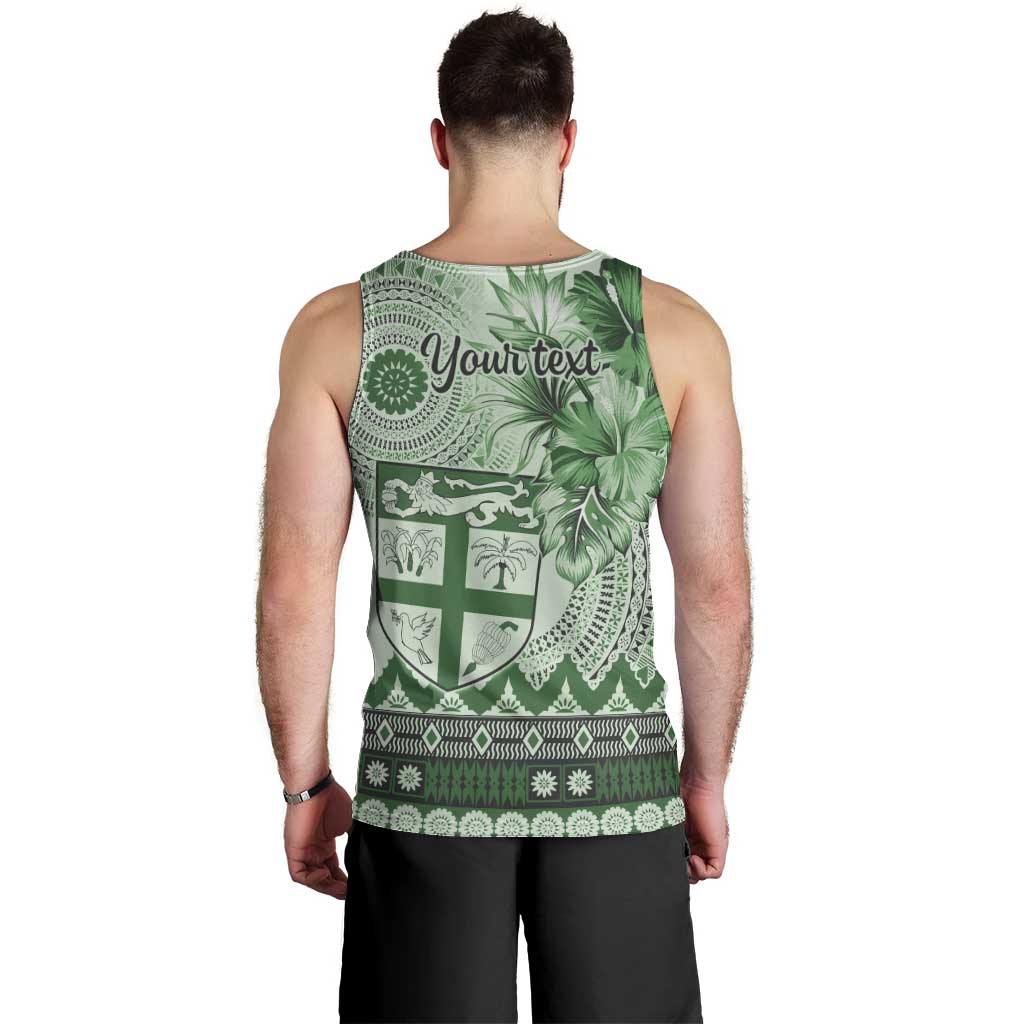 Vintage Bula Fiji Personalised Men Tank Top Green Hibiscus Tapa Pattern LT9 - Polynesian Pride