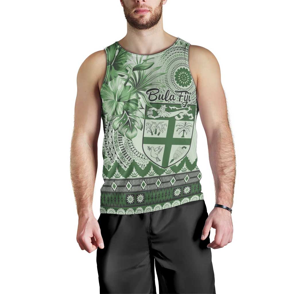 Vintage Bula Fiji Personalised Men Tank Top Green Hibiscus Tapa Pattern LT9 - Polynesian Pride