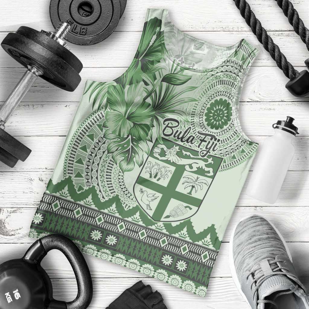 Vintage Bula Fiji Personalised Men Tank Top Green Hibiscus Tapa Pattern LT9 - Polynesian Pride