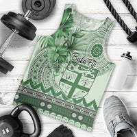 Vintage Bula Fiji Personalised Men Tank Top Green Hibiscus Tapa Pattern LT9 - Polynesian Pride