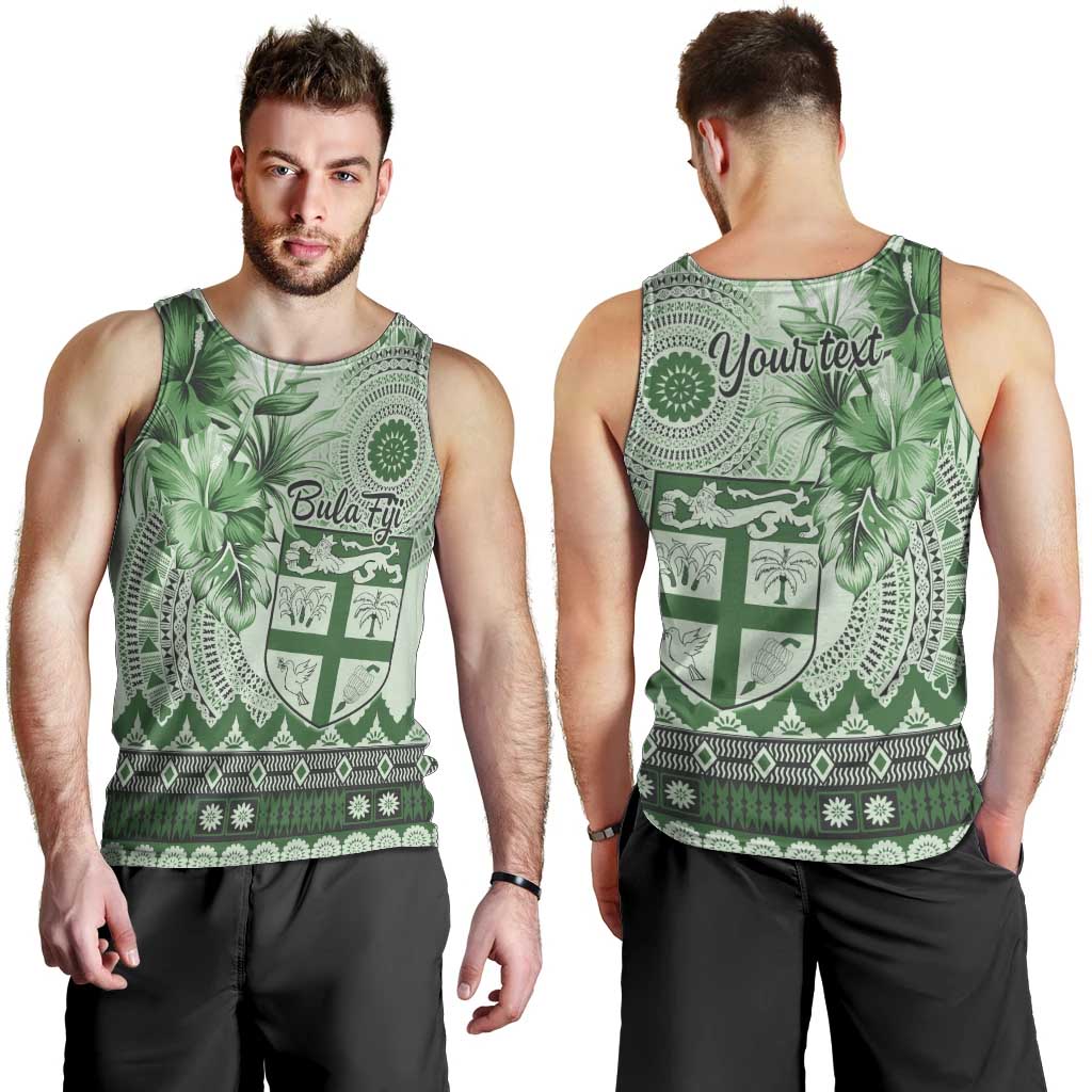 Vintage Bula Fiji Personalised Men Tank Top Green Hibiscus Tapa Pattern LT9 - Polynesian Pride